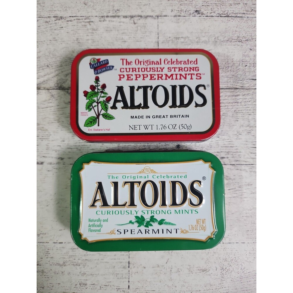 2 Vintage Altoids Tins Peppermint & Spearmint Advertising Mints 1.76oz Britain